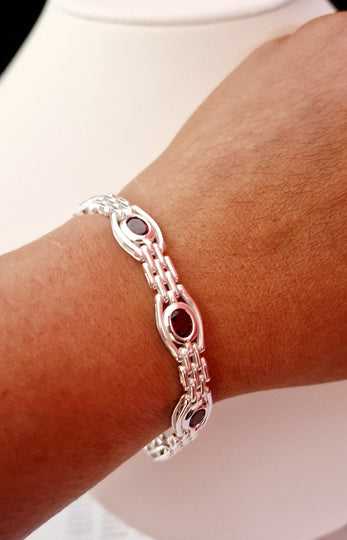 Red Stone Silver Bracelets