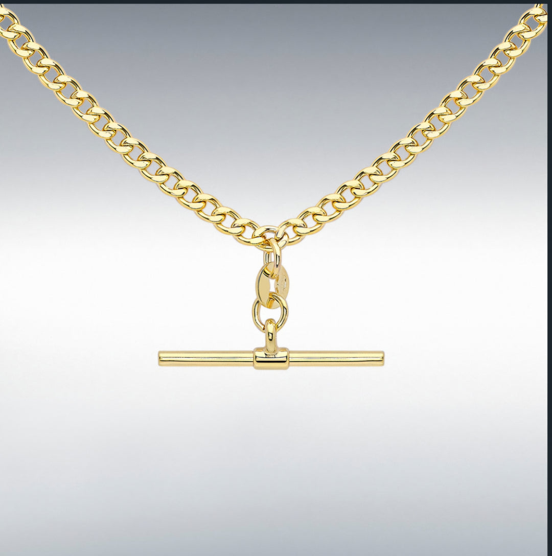 9ct Yellow Gold T-Bar Diamond Cut Curb Necklace