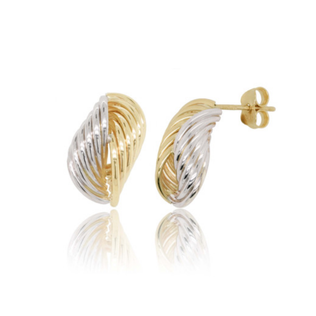 9ct Yellow, White Gold Twist and Twirl Earrings