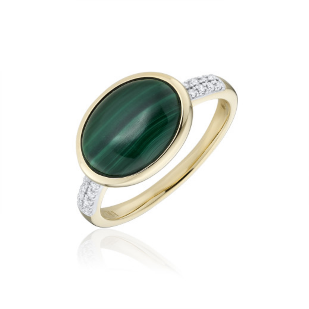 9ct Yellow Gold Diamond & Malachite Ring