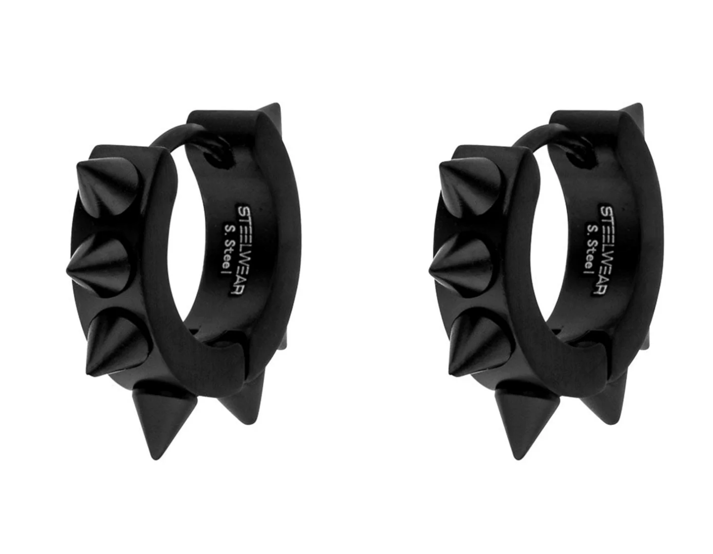 Gents Steelwear Black Stainless Steel Spiky Hoop Earrings