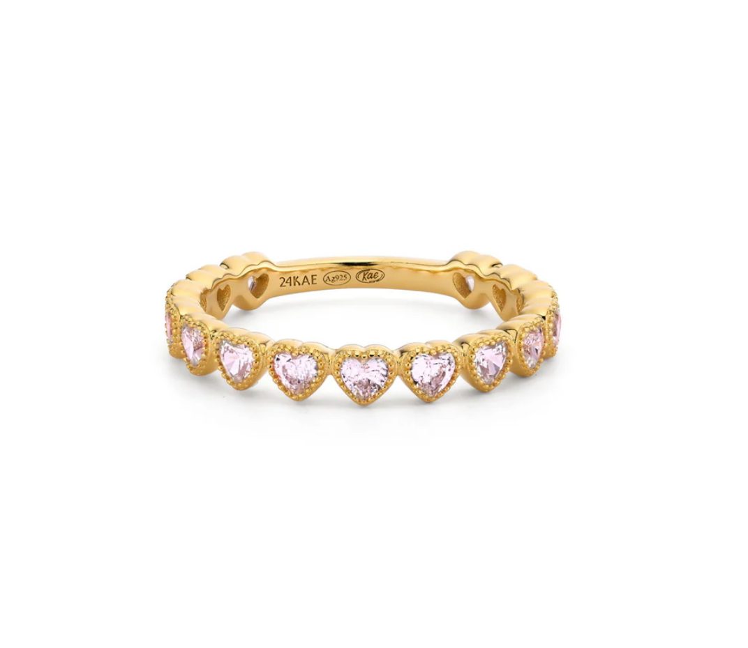 Ring With Pink Heart Shaped Stones