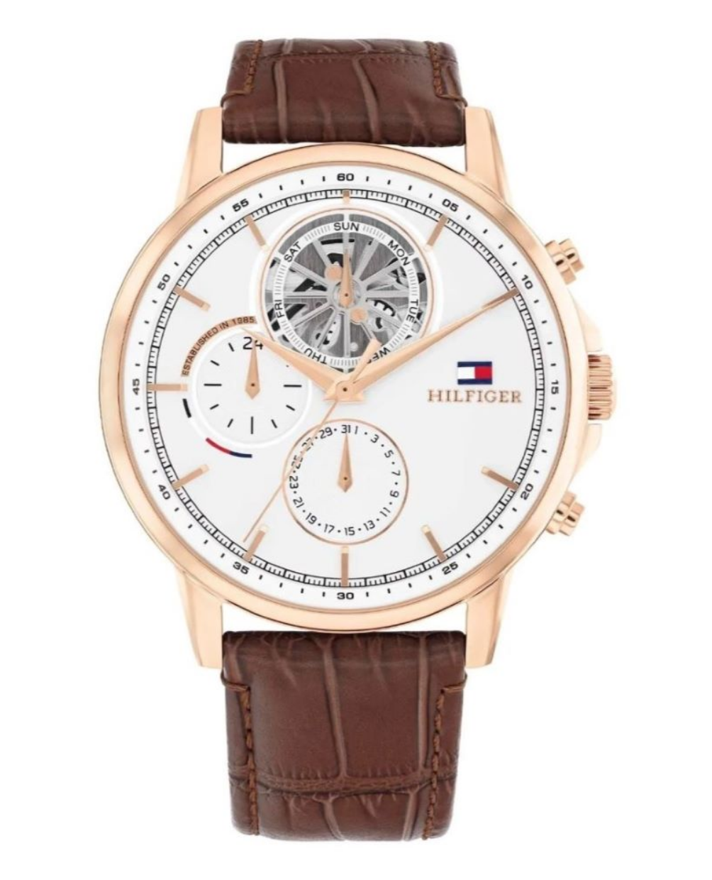 Tommy Hilfiger Chronograph White Dial Brown Leather Strap Watch