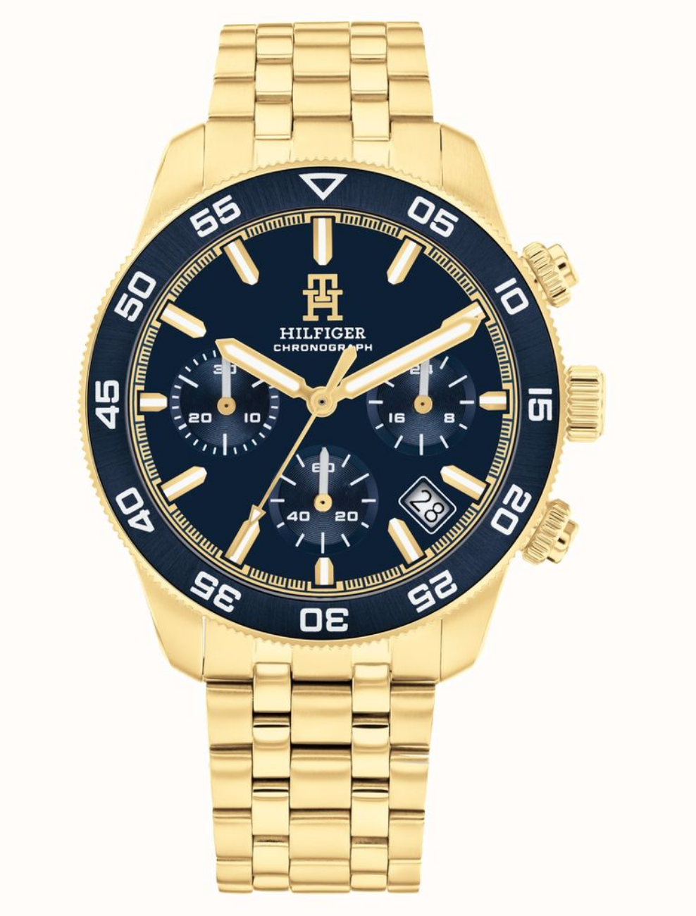 Tommy Hilfiger Chronograph Blue Dial / Gold PVD Stainless Steel Bracelet