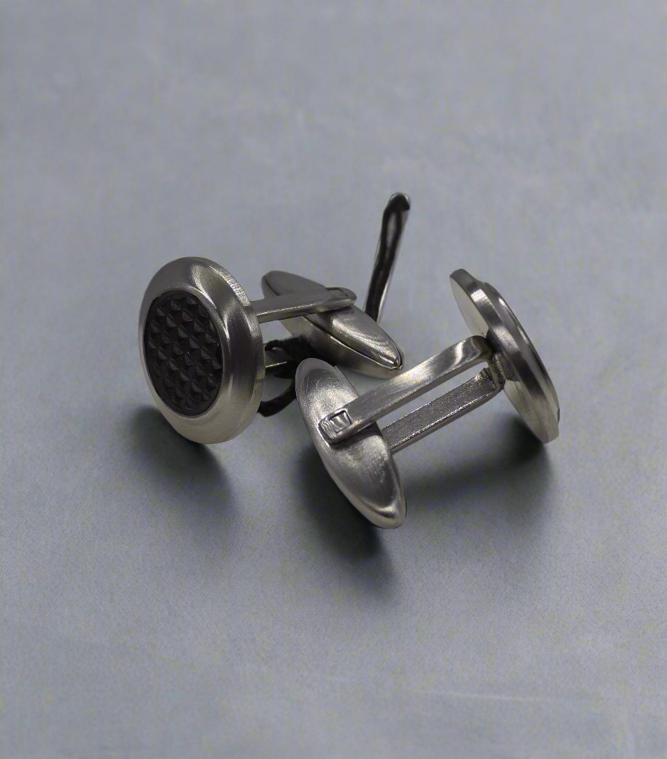 Gents Steelwear Stainless Steel Cufflinks with Textured Black Chrome Centre