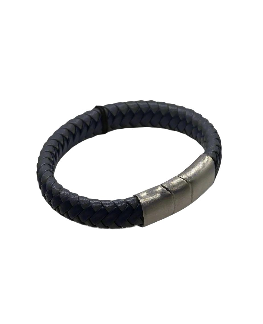 Gents Steelwear Black Plated Leather Bracelet