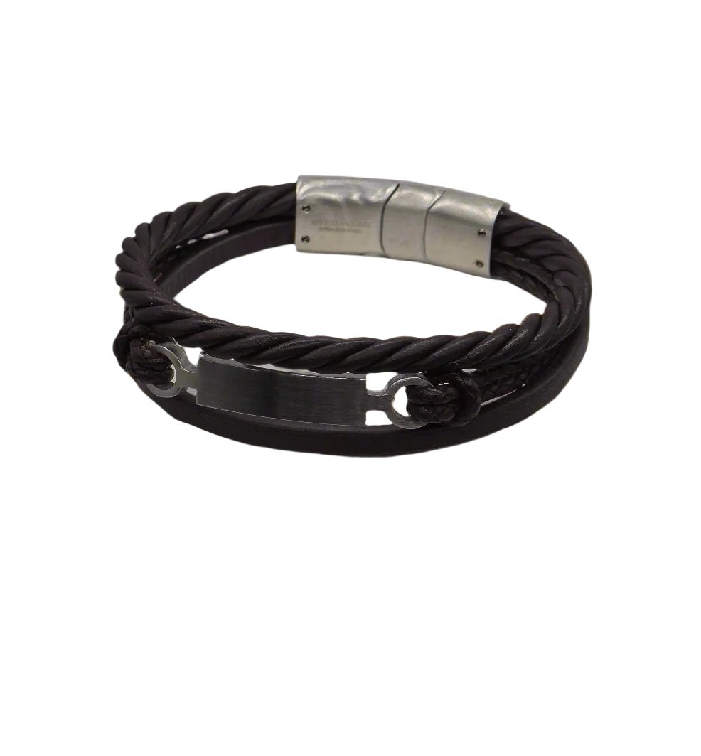 Gents Steelwear Brown Plaited Leather Bracelet