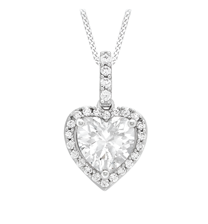 9ct White Gold Cubic Zirconia Heart Pendant